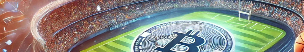 A stadium with a BTC coin